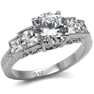 Lovable - Quality Craftsmanship Adorable Engagement Ring with Round-Cut Cubic Zirconia Additional CZs with Princess-Cut Stones