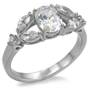 Steel Romance - Unique Stylish Design Stainless Steel Engegement Ring with Different Sizes Of Cubic Zirconia's