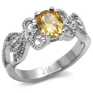 Champagne & Sunshine - Stainless Steel Engagement Ring with Oval-Cut Champagne Topaz Cubic Zirconia