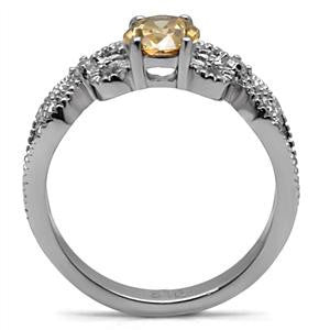 Champagne & Sunshine - Stainless Steel Engagement Ring with Oval-Cut Champagne Topaz Cubic Zirconia