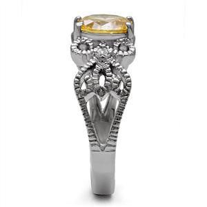 Champagne & Sunshine - Stainless Steel Engagement Ring with Oval-Cut Champagne Topaz Cubic Zirconia