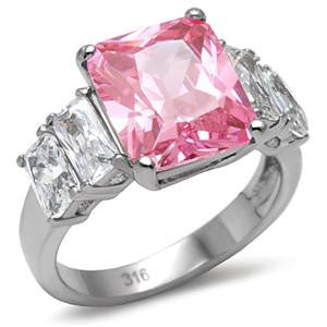 Pretty in Pink - Beautiful Stainless Steel Comfort-Fit Ring with Pink Tourmaline and Clear Cubic Zirconias