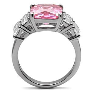 Pretty in Pink - Beautiful Stainless Steel Comfort-Fit Ring with Pink Tourmaline and Clear Cubic Zirconias