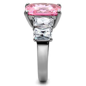 Pretty in Pink - Beautiful Stainless Steel Comfort-Fit Ring with Pink Tourmaline and Clear Cubic Zirconias