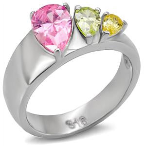 Tender Trio - Pink Tourmaline Peridot and Citrine Cubic Zirconias Comfort-Fit Stainless Steel Ring