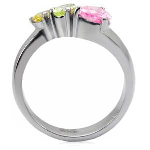 Tender Trio - Pink Tourmaline Peridot and Citrine Cubic Zirconias Comfort-Fit Stainless Steel Ring