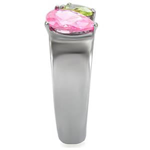 Tender Trio - Pink Tourmaline Peridot and Citrine Cubic Zirconias Comfort-Fit Stainless Steel Ring