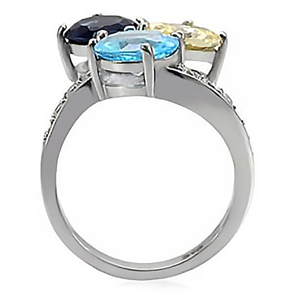 Blue Bouquet - Twisted Catchy Design Stainless Steel Wedding Band with Sapphire Aquamarine and White Cubic Zirconias