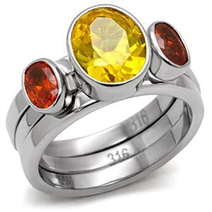 Shalimar - Strong Design Citrine and Ruby Red Oval-Cut Cubic Zirconias Stainless Steel Comfort-Fit Ring