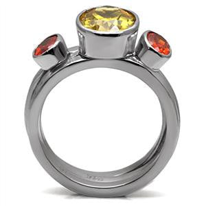 Shalimar - Strong Design Citrine and Ruby Red Oval-Cut Cubic Zirconias Stainless Steel Comfort-Fit Ring