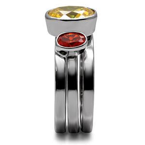 Shalimar - Strong Design Citrine and Ruby Red Oval-Cut Cubic Zirconias Stainless Steel Comfort-Fit Ring