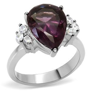 Valentina - Pear-Cut Shaped Amethyst and On The Sides Cubic Zirconias Stainless Steel Engagement Ring