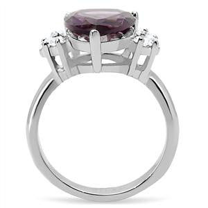 Valentina - Pear-Cut Shaped Amethyst and On The Sides Cubic Zirconias Stainless Steel Engagement Ring