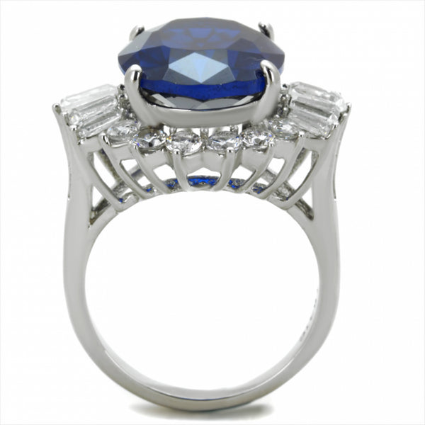 Bottom of the Ocean- Stainless Steel And Sapphire Color Stone Cocktail Ring