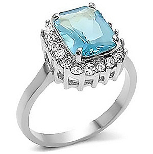 Arctic Frost - Cushion-Cut Aquamarine CZ Elegant Design Engagement Ring with Multiple Cubic Zirconia's