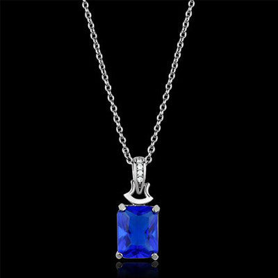 Swoon – Sapphire blue color emerald-cut cubic zirconia with white czs sterling silver necklace