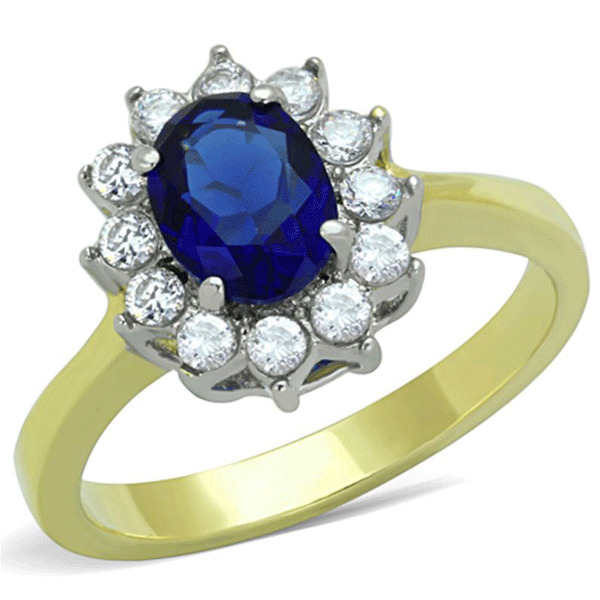 Vision of Love - A Glamorous Ring With A Sapphire Colored Stone And A Gold High Polished Stainless Steel Band