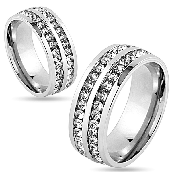 We Belong Together - Double band Stainless Steel and Cubic Zirconia Embellished Ring